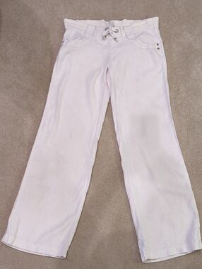 Guess White Wide-Leg Lace-Up Linen Pants